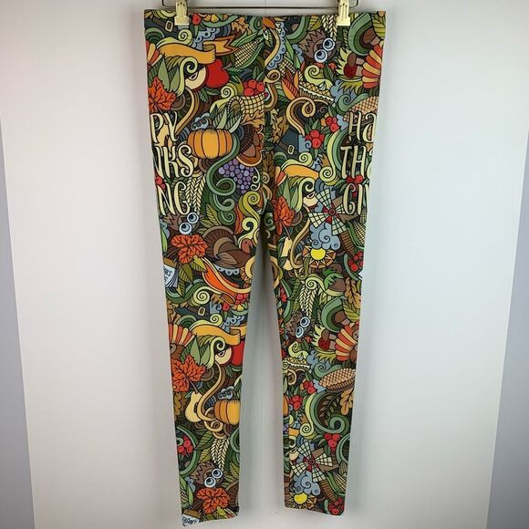Fiercepulse Pants - Fiercepulse women’s Happy Thanksgiving Yoga leggings pants size Large Pumpkin